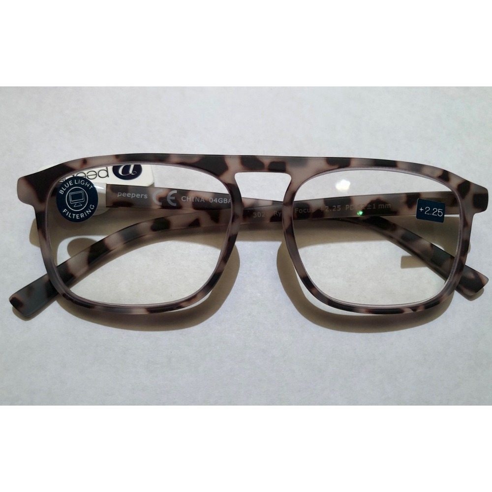 NEW RYDER GRAY TORTOISE PEEPERS BLUE LIGHT READING GLASSES +2.25